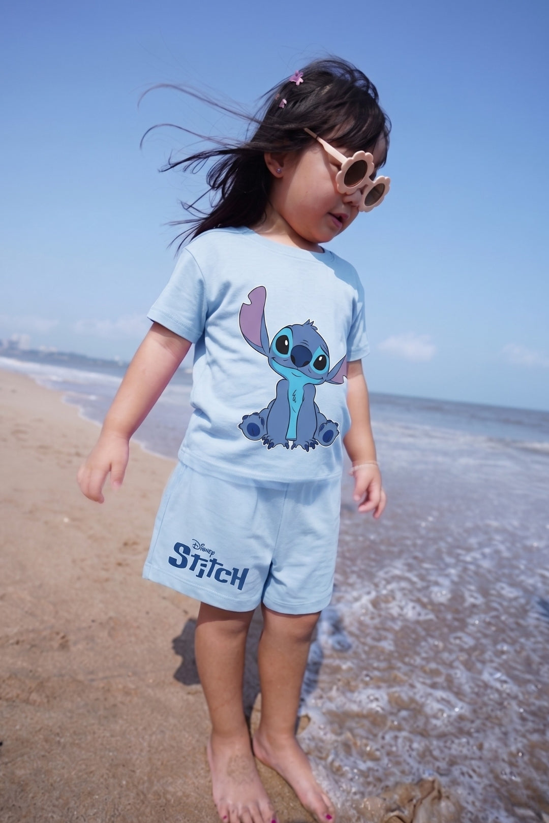 disney stitch printed shorts set for girls