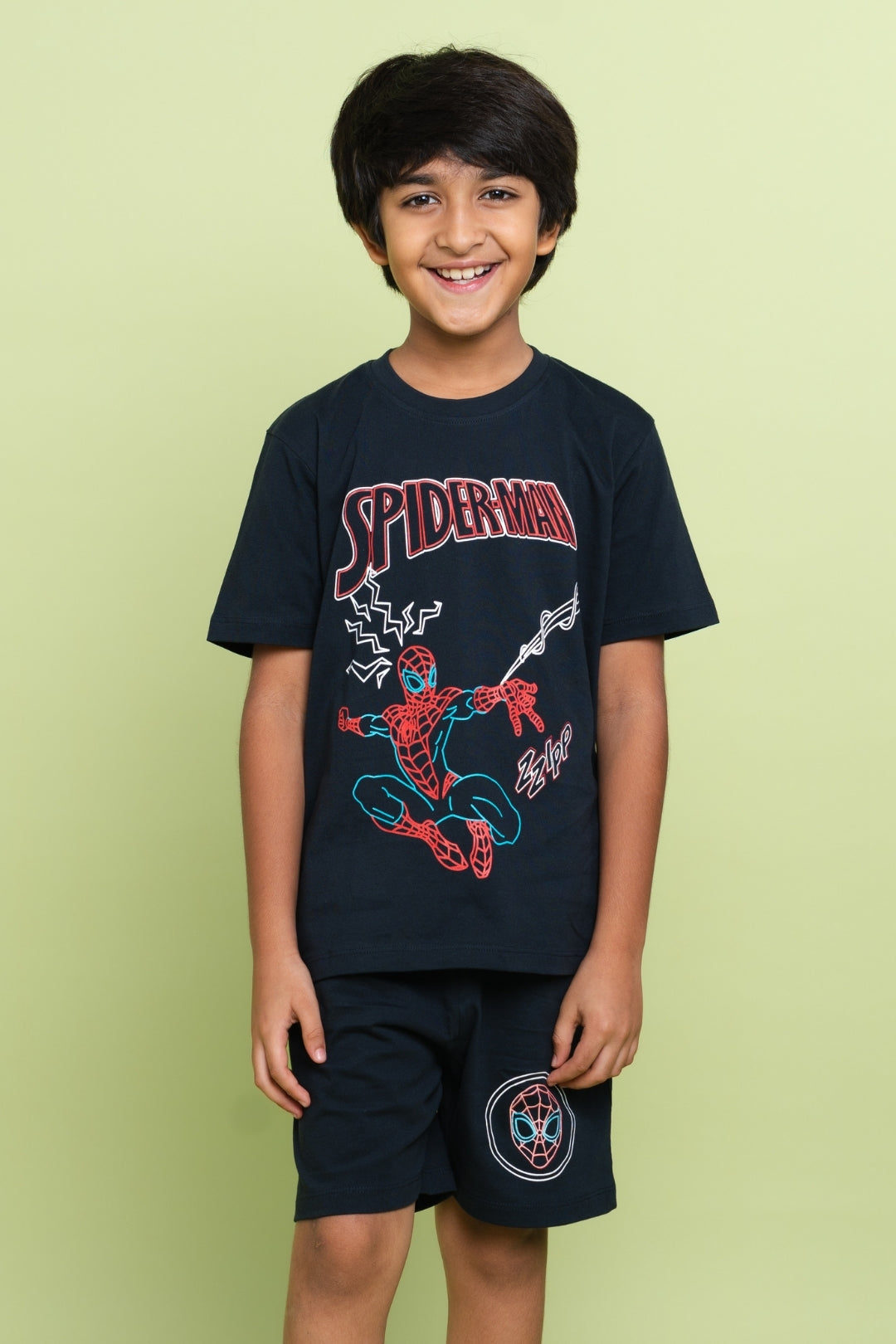 spider man trendy shorts co-ord for boys
