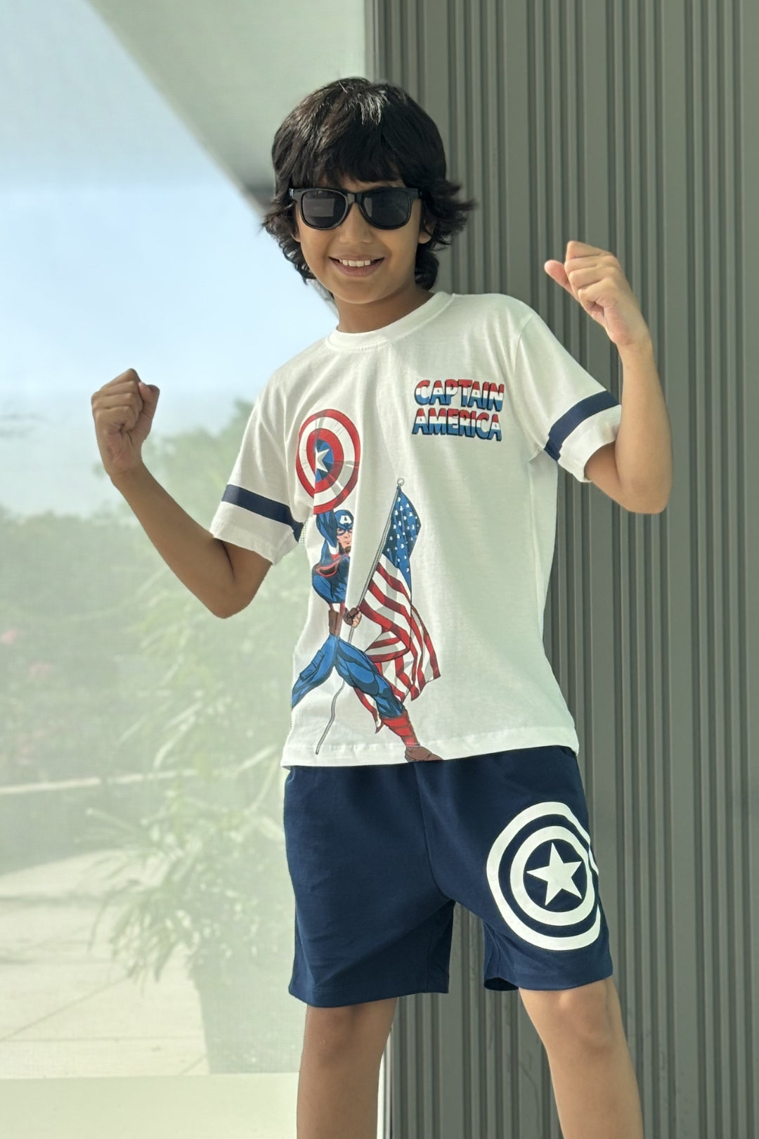 captain america trendy shorts co-ord for boys