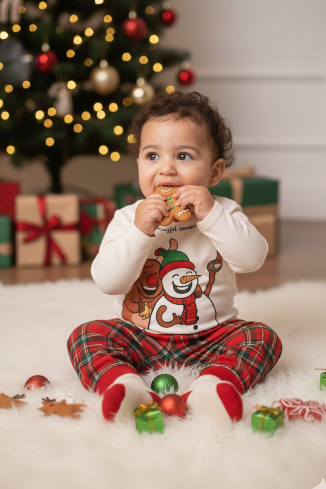 Selfie Snowman Flannel Pajama Set for Infant