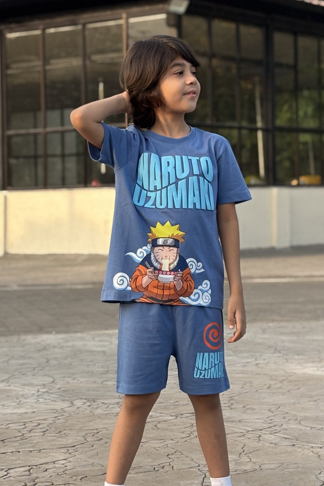 naruto uzumaki printed shorts set for boys