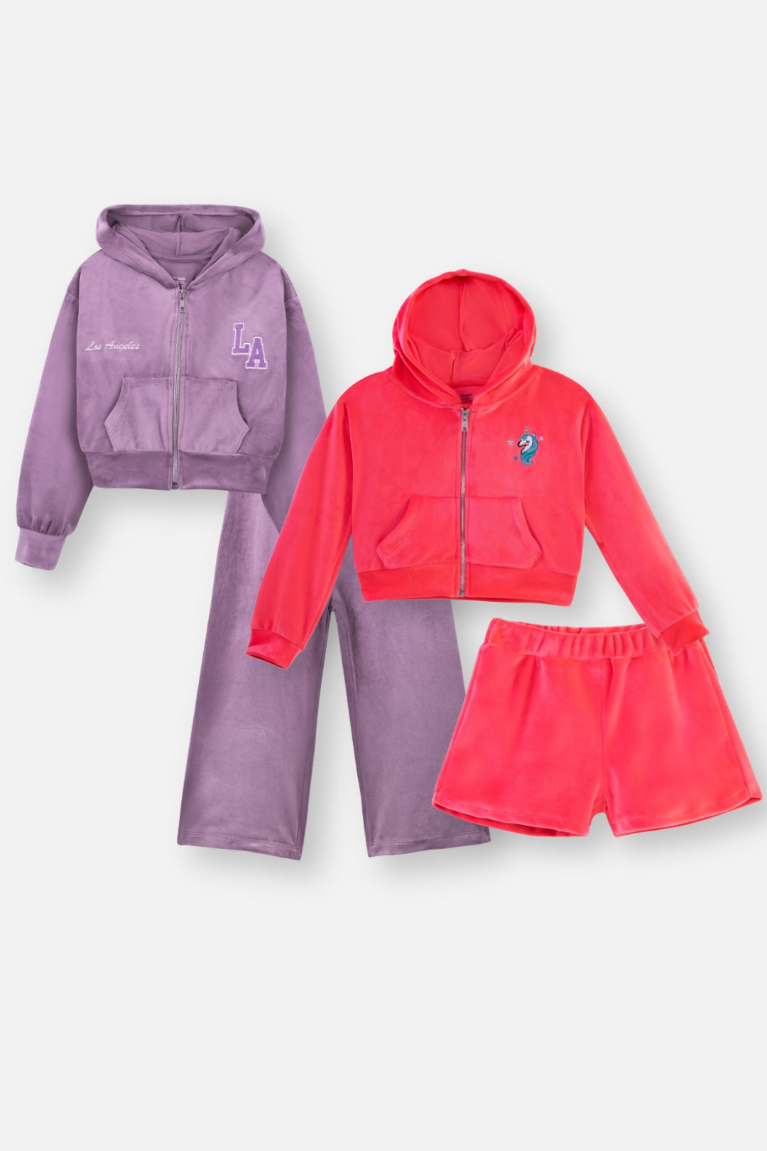 Unicorn and Los Angeles Velour Co-Ord Sets Pack Of 2