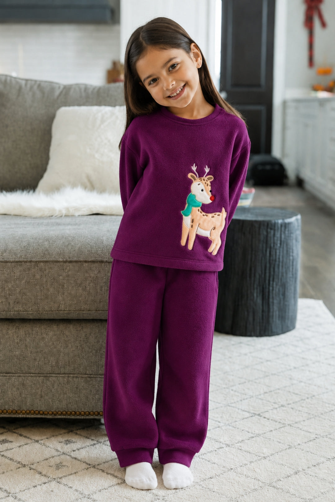 Reindeer Purple Polar Fleece Set