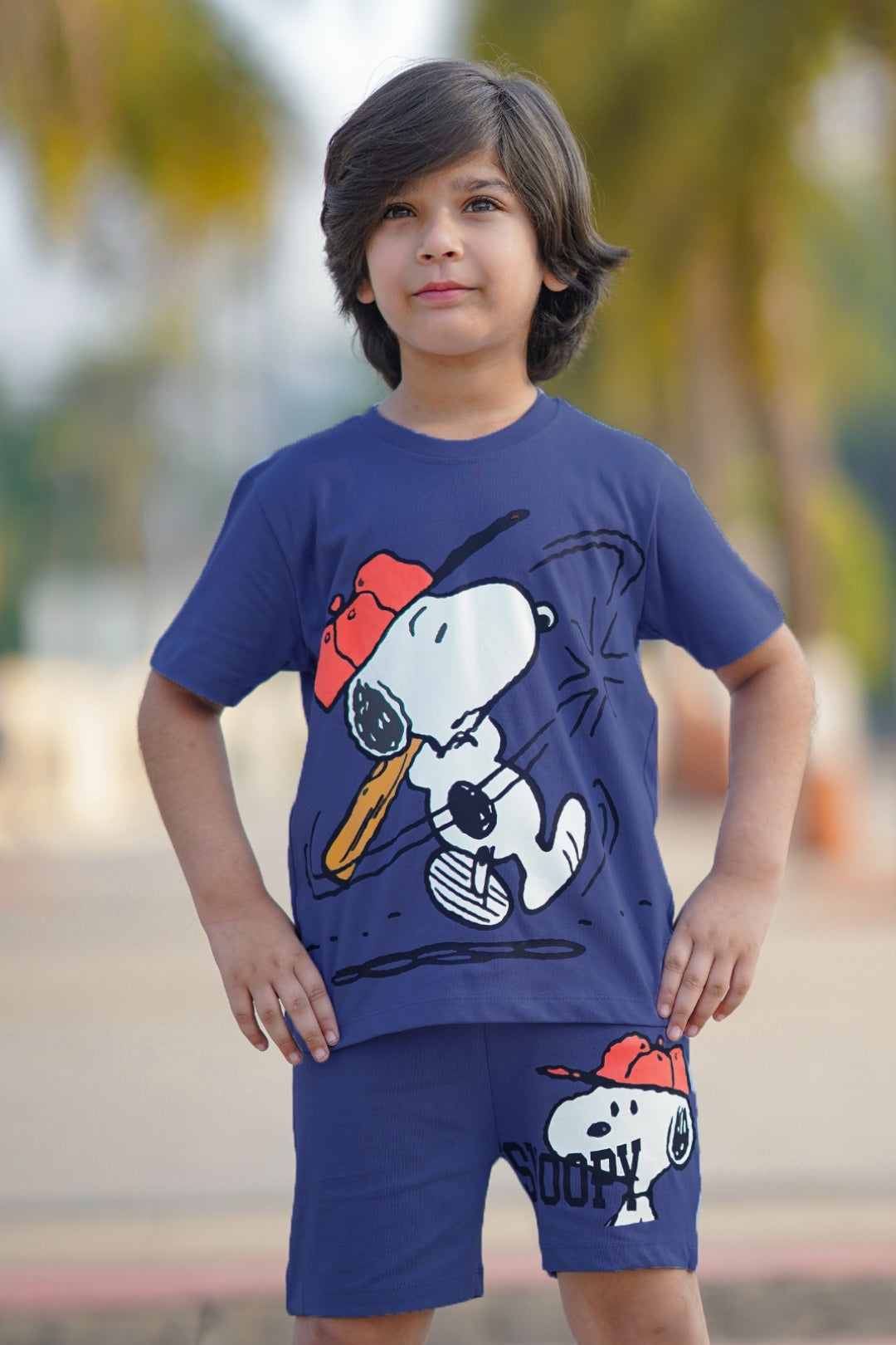 snoopy printed shorts set for boys