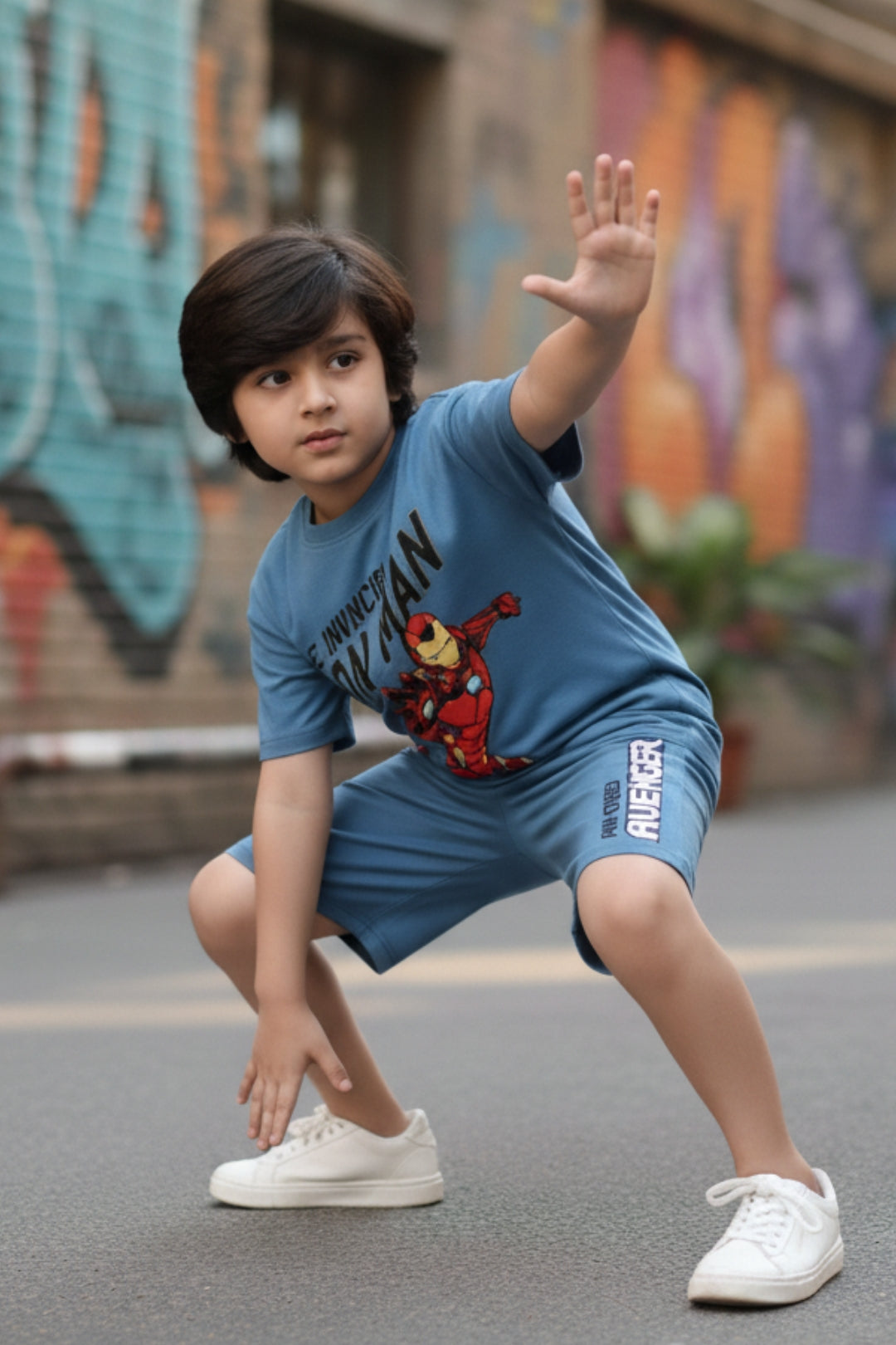 iron man printed shorts set for boys