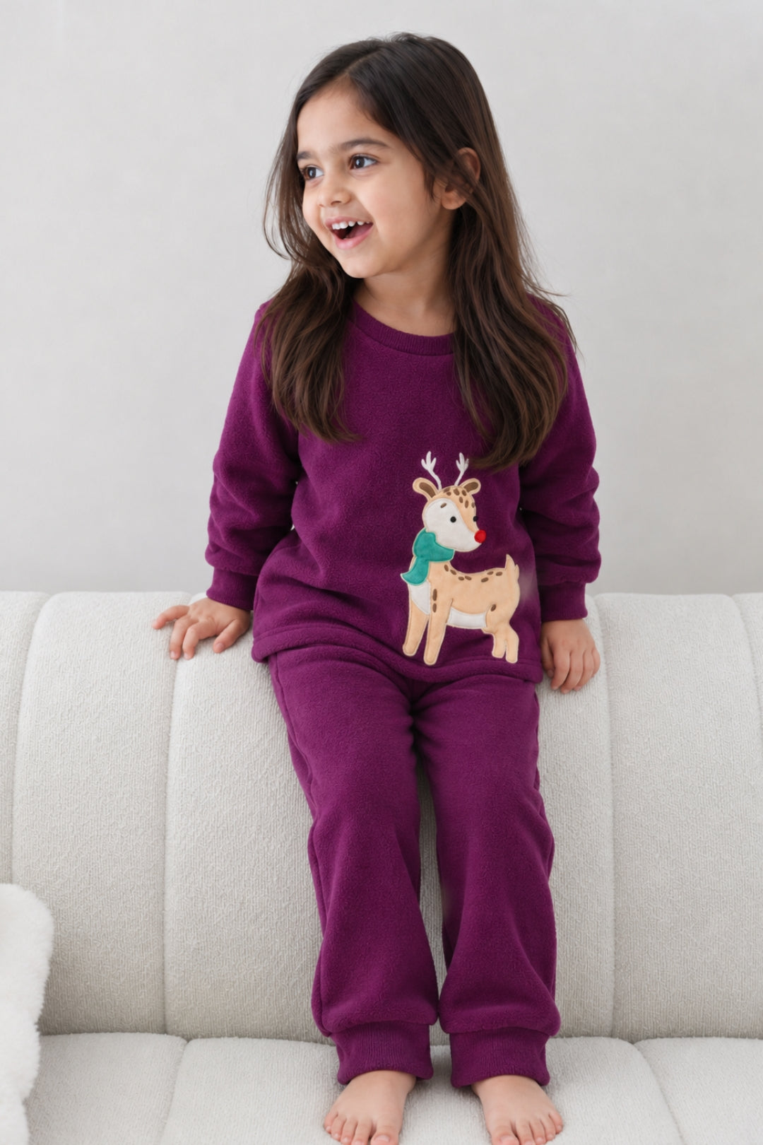 Reindeer Purple Polar Fleece Set