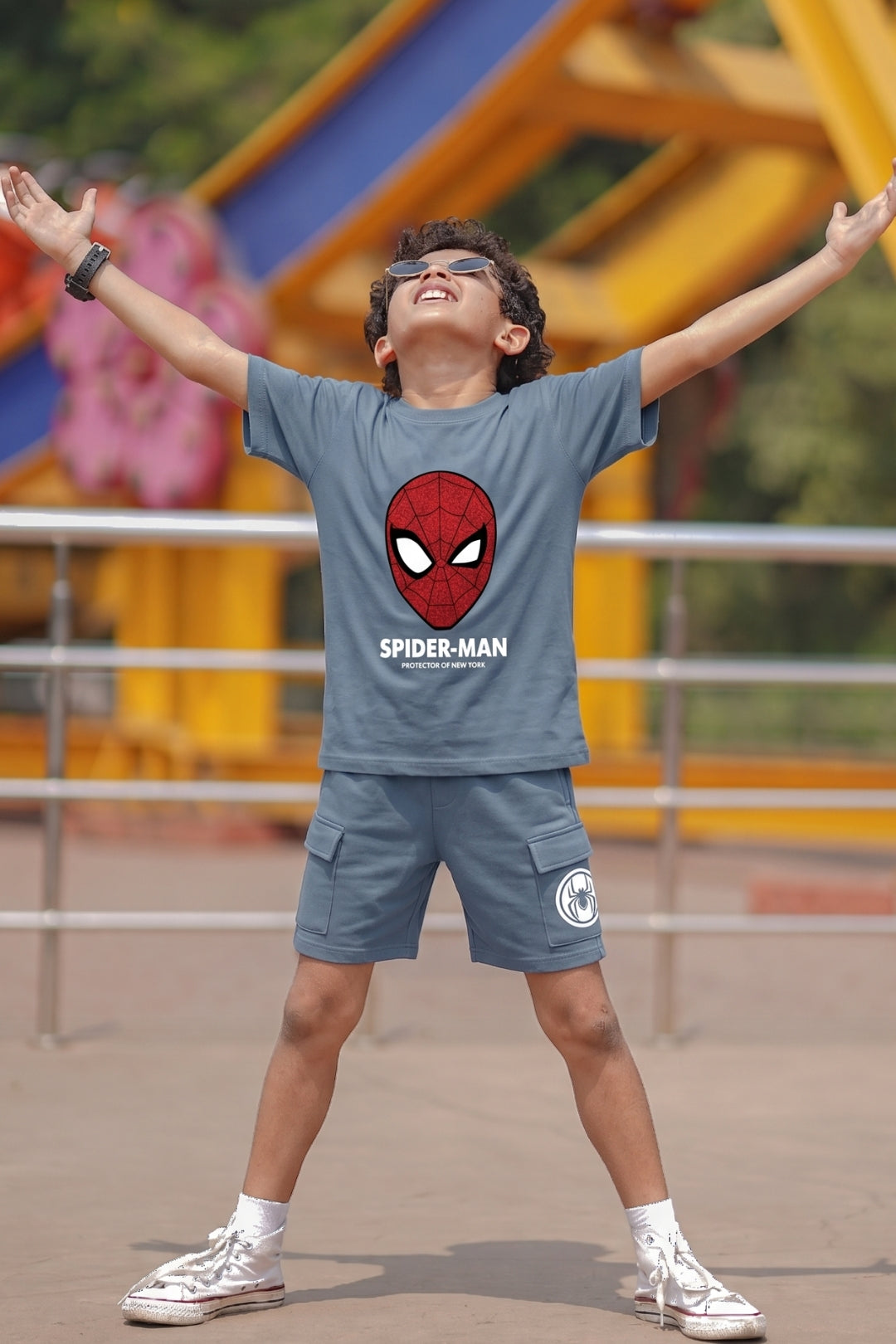 spider man trendy shorts co-ord for boys