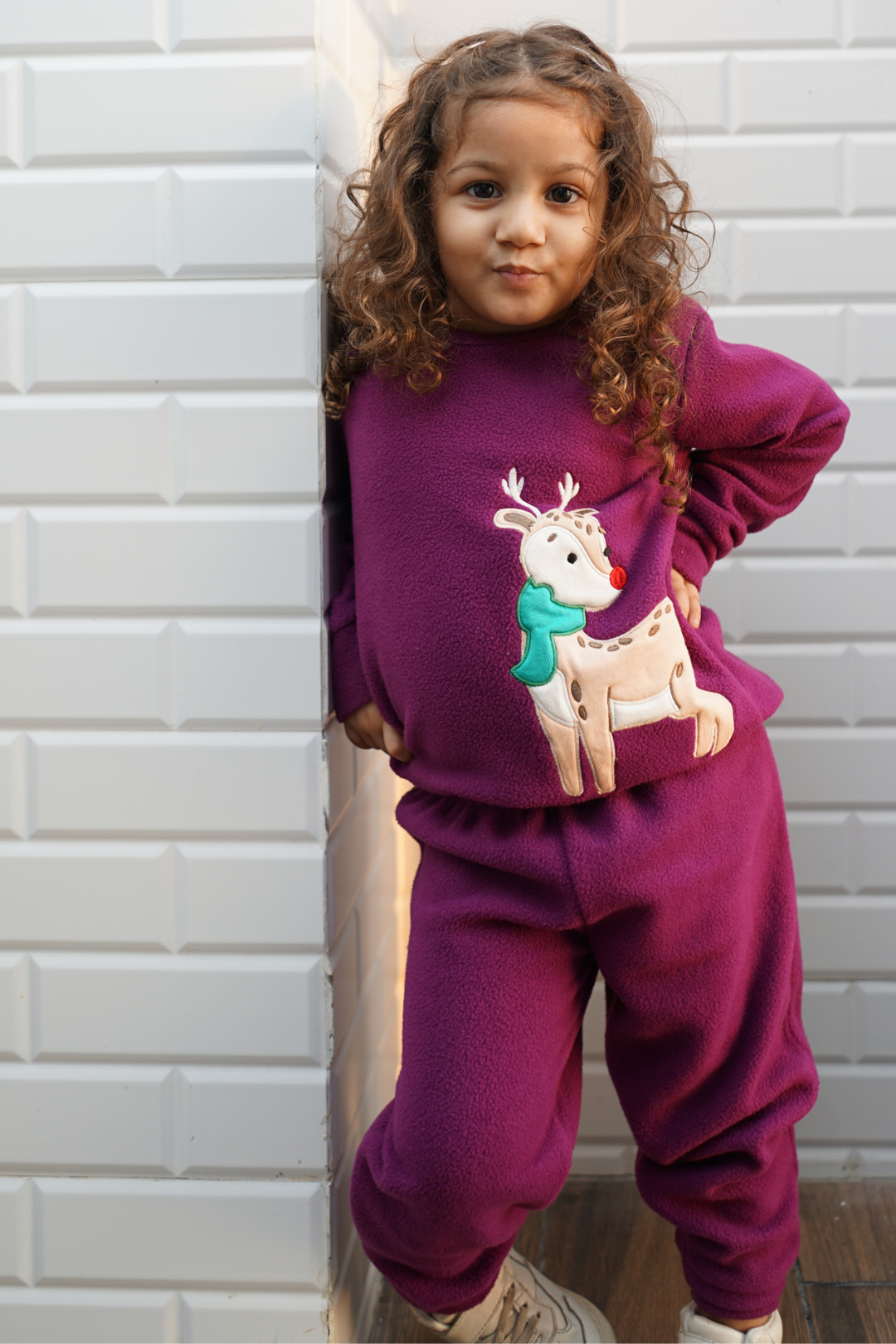 Reindeer Purple Polar Fleece Set