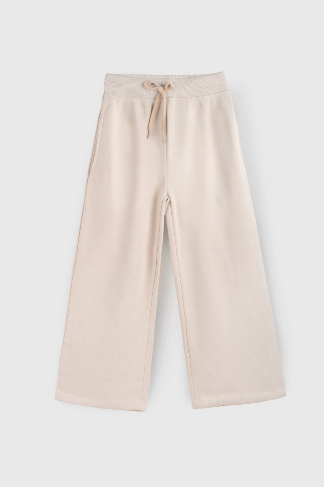 Beige Wideleg Plush Joggers